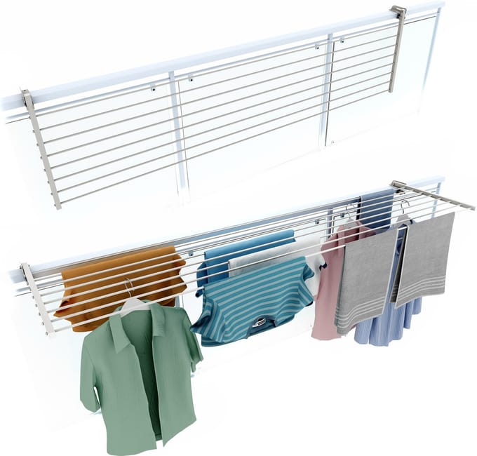 Foxydry Duo 202 cm balkon droogrek - wit - rechthoekige reling
