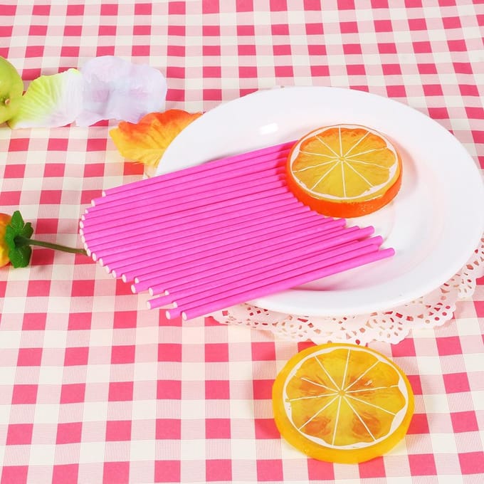 Lot de 100 bâtonnets de sucettes colorés pour gâteaux, bonbons, chocolats, 10 cm, rose pink