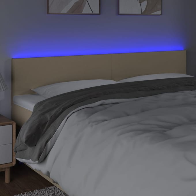 vidaXL - Hoofdbord - LED - 200x5x78/88 - cm - stof - crèmekleurig
