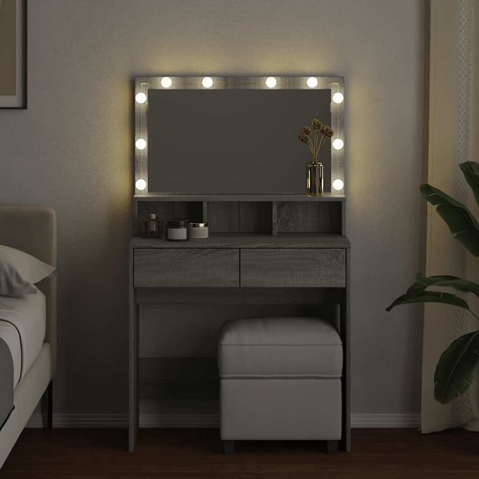 vidaXL - Kaptafel - met - LED - 80x41x134,5 - cm - grijs - sonoma - eikenkleurig