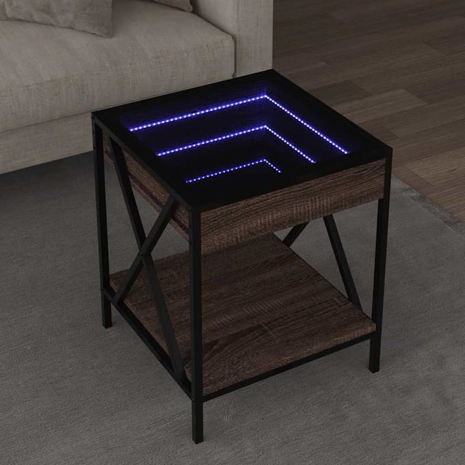 vidaXL - Salontafel - met - Infinity - LED - 40x40x49 - cm - bruin - eikenkleurig