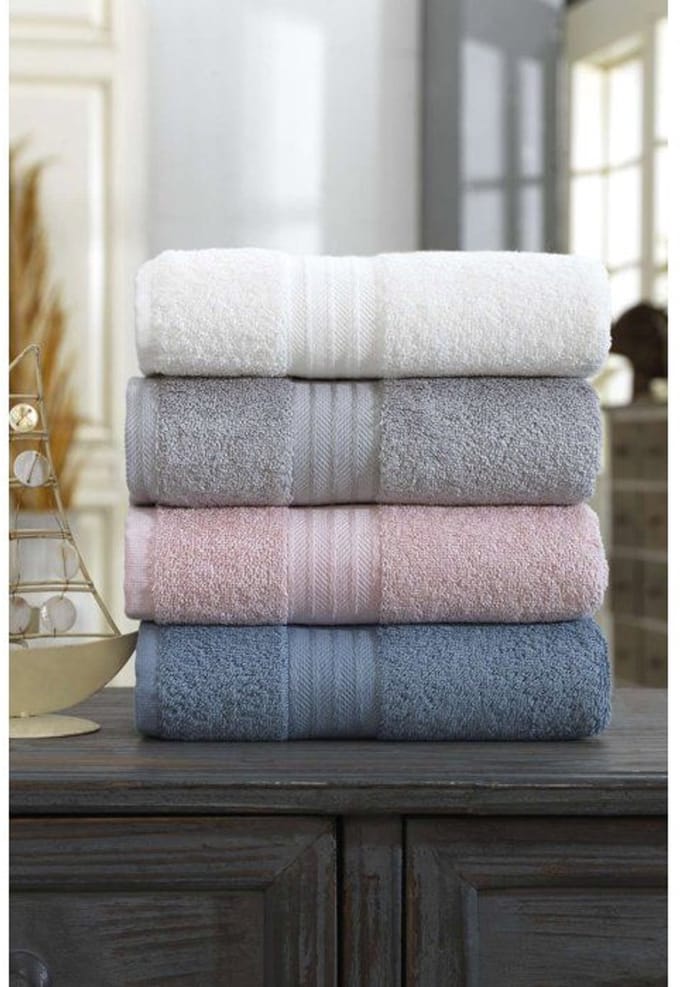 Ensemble de 4 serviettes à main - 50 x 85 cm - Blanc, Gris, Rose, Bleu