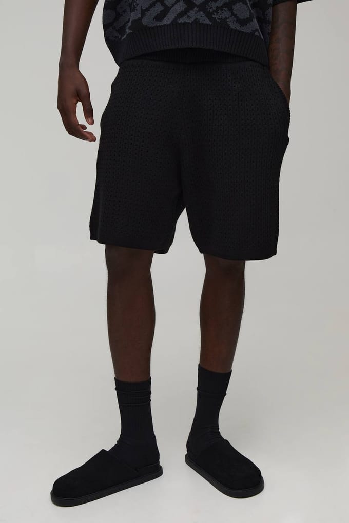 Ontspannen Gebreide Short Met Open Steek | Black | Size Medium