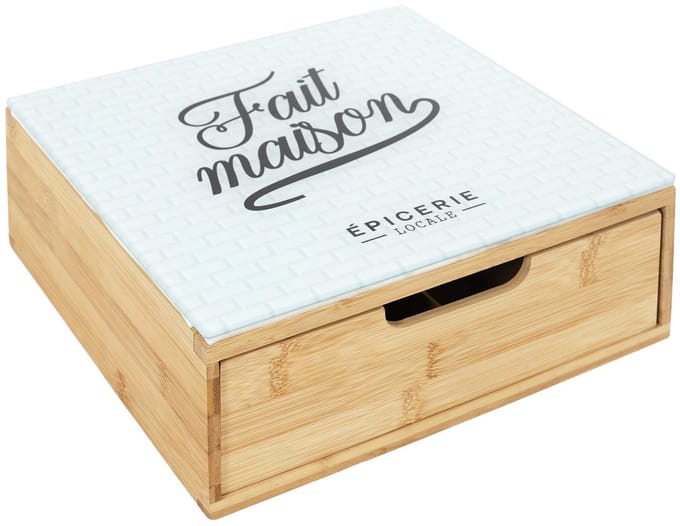 Home deco factory capsulehouder - hout - met print - koffiecups - bewaardoos