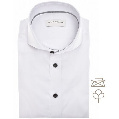 John Miller Overhemd Solid Color Contrast Details Non-Iron Cotton Wit-Lichtgrijs / male