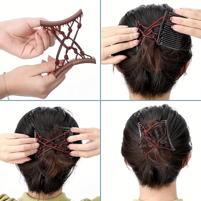 Verstelbare Dubbele Schuifkam Haarclip voor Vrouwen - Elastisch Haaraccessoire voor Eenvoudige Haarstyling