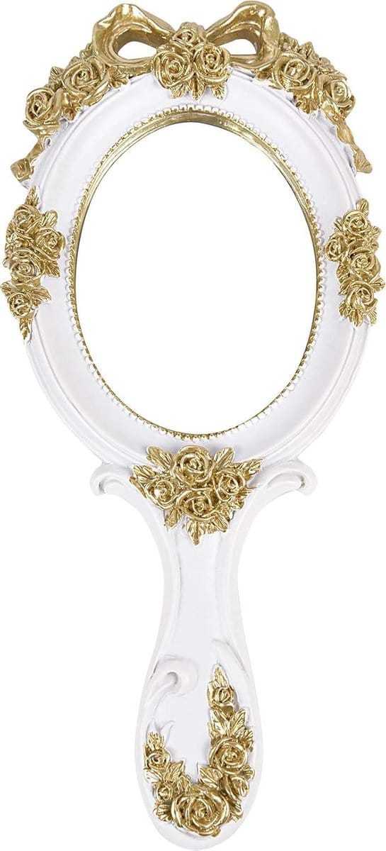 Handspiegel Prinses - Make-up spiegel - Ijdelheid Toepassing - Decoratief Rozenpatroon - 26.5 cm - Wit