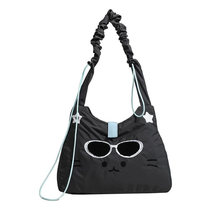 Tas Leuke Kat Geborduurde Tote Bag Commuting Veelzijdige Eénschouder Crossbody Tas Modieuze Canvas Tas Vrouwen black