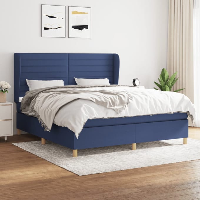 vidaXL - Boxspring - met - matras - stof - blauw - 180x200 - cm