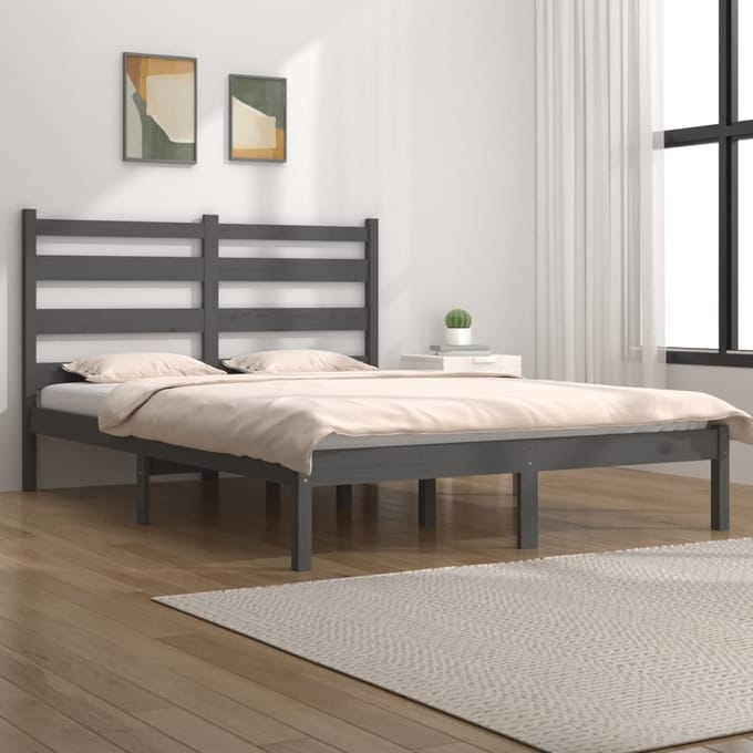 vidaXL - Bedframe - massief - grenenhout - grijs - 200x200 - cm