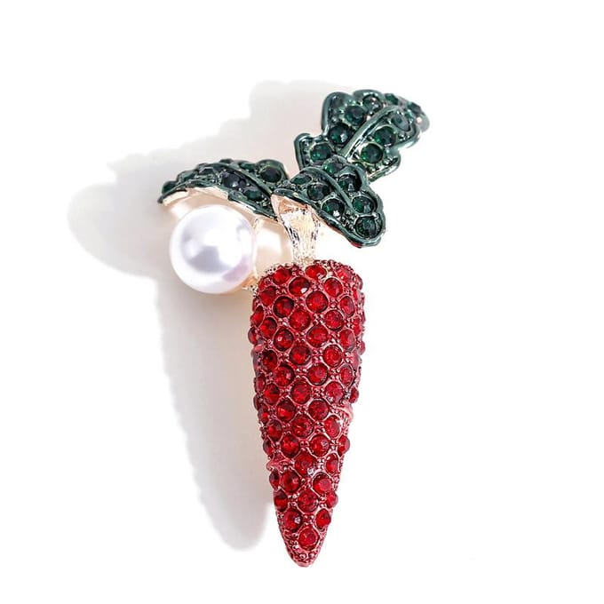 Broche Carotte Strass Créative Épingle Fruit Décoration Atmosphérique Épingle de Col Accessoires Chapeau Corsage Légumes et Fruits white