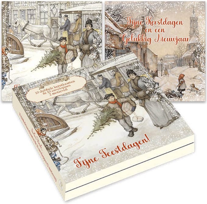 Anton Pieck kerstdoosje - Kerstinkopen - Ezel met appels en melk