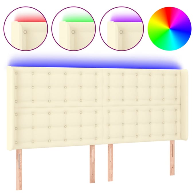 vidaXL - Hoofdbord - LED - 183x16x118/128 - cm - kunstleer - crèmekleurig