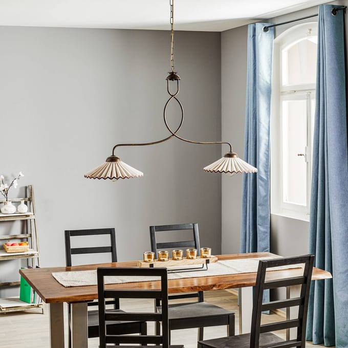 ONLI Hanglamp Rosina 2-lamps lichtroze/brons