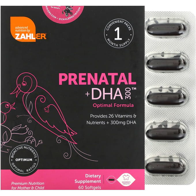 Zahler, Prénatal + DHA 300, 60 gélules molles