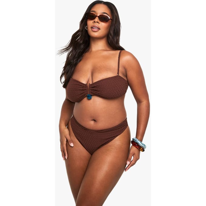 boohoo Dames Plus Crinkle Hoge Taille Slip | Chocolate | Maat: 28