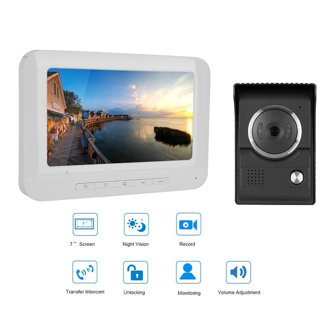 Interphone vidéo couleur HD TFT LCD IR 7 pouces avec moniteur et sonnette de surveillance