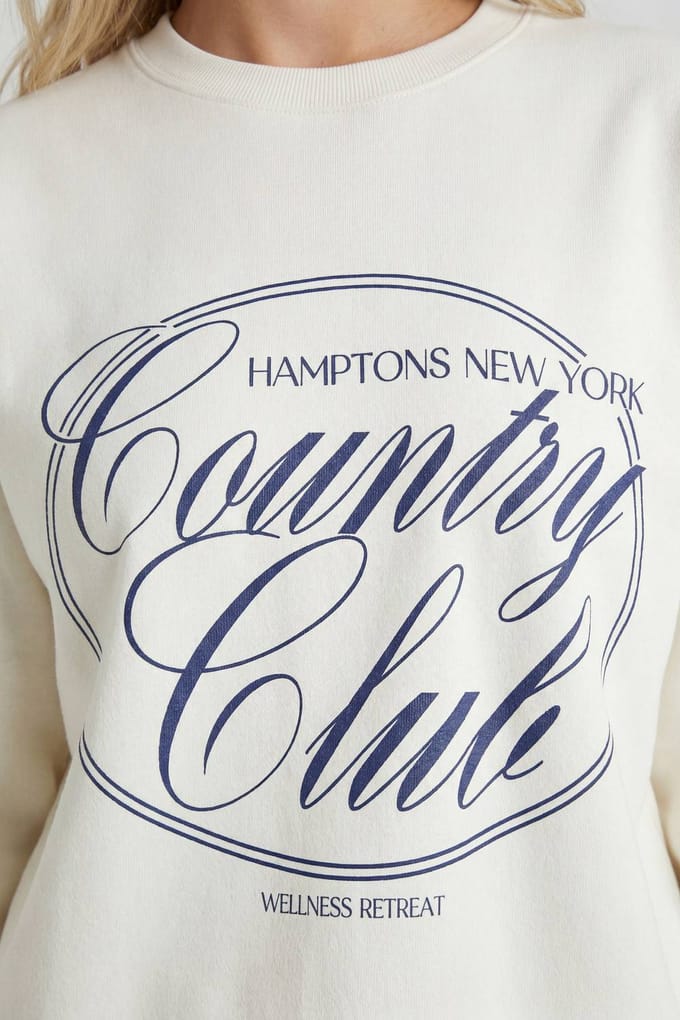 boohoo Dames Hamptons Country Club Bedrukt Oversized Sweatshirt | Ecru | Maat: Medium