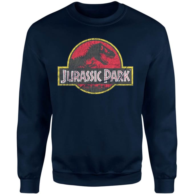 Jurassic Park Logo Vintage Sweatshirt - Navy - XXL
