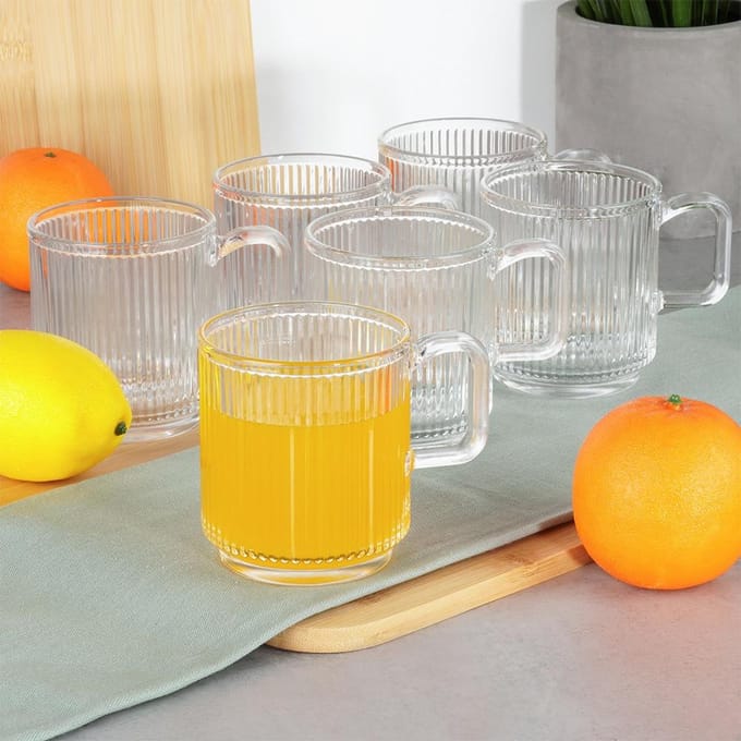 Vilde Glazen 350ml 12 Stuks - Geribbeld Glas, Vaatwasmachinebestendig