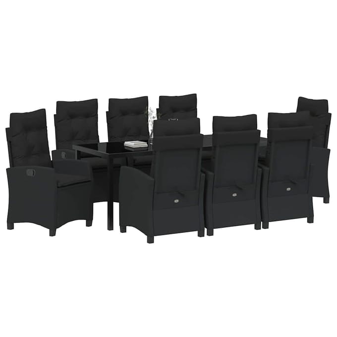 vidaXL - Tuin - Eettafel - Set - 9 - st - Zwart - poly - rattan