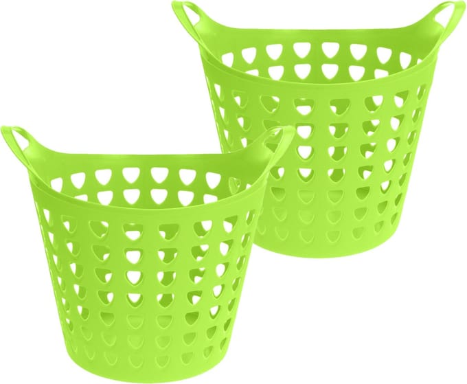 Excellent Houseware Flexibele wasmand - 2x - groen - 26 liter - kunststof - 40 x 42 cm