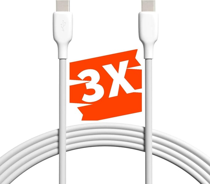 Phreeze 3x USB C naar USB C Kabel - 3 Meter - Type-C - 65W Opladerkabel - 480 MBps Datakabel - Voor S24,S23,S22,S21,S20,Flip,Fold en Tablet A7,A8,A9,S7,S8,S9