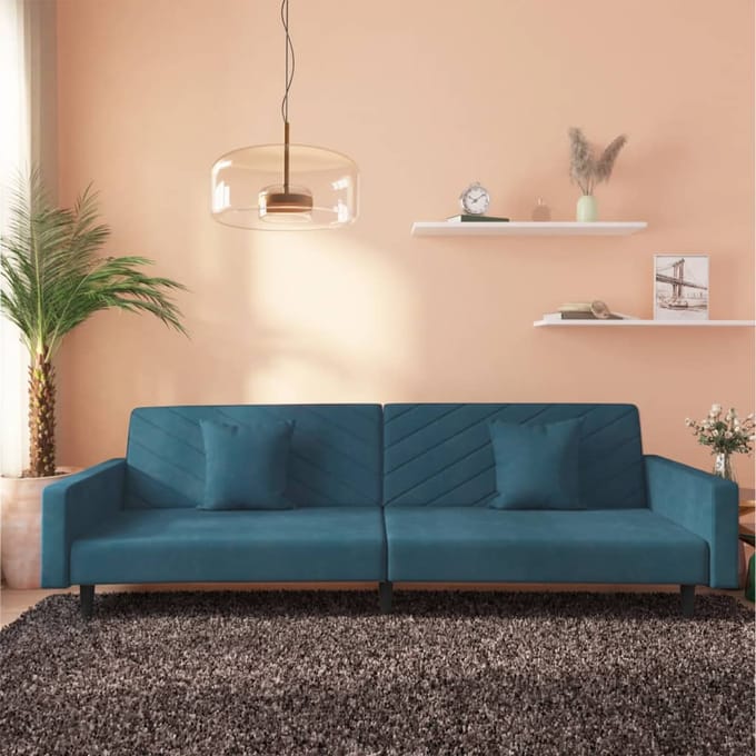 vidaXL - Slaapbank - 2-zits - met - 2 - kussens - fluweel - blauw