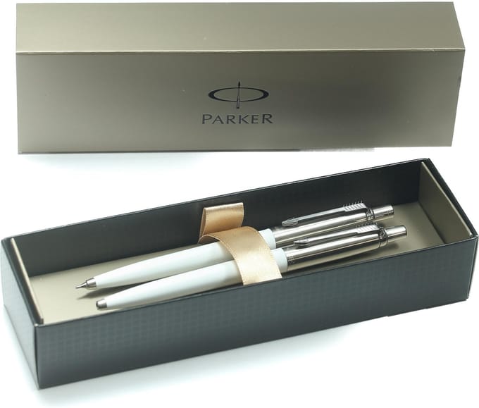Parker jotter set, Wit Color,  balpen en potlood wit. geschenk verpakt.