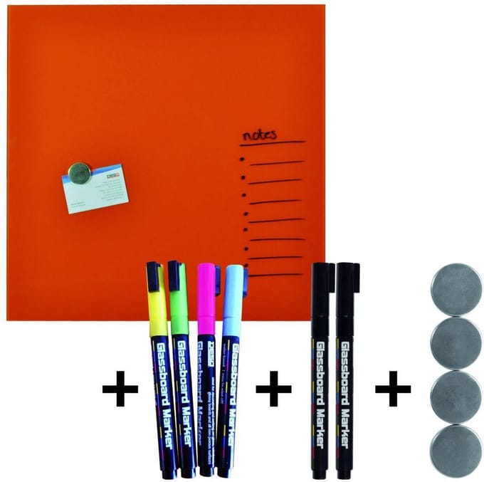 DESQ® Magnetisch Glasbord - Set PRO - 45x45 cm - Oranje