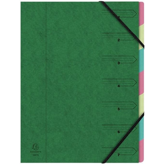 Exacompta Sorteermap met vaste rug en elastosluiting - 7 indelingen - Groen - 54073E