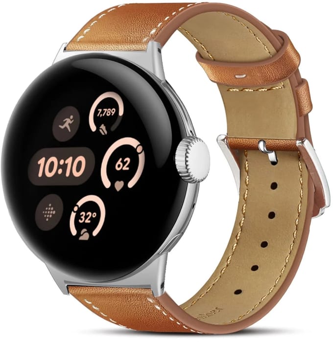 Strap-it Modern leren bandje geschikt voor Google Pixel Watch 5 (45 mm) / 4 (45 mm) / 3 (45 mm) - Bruin
