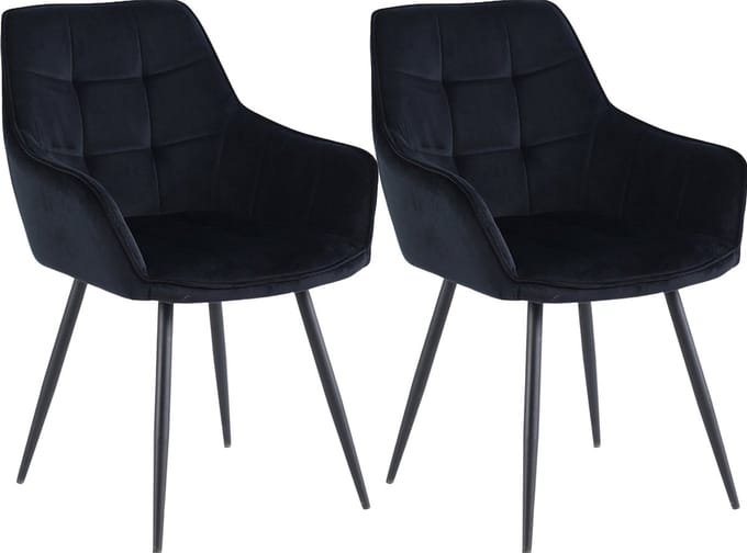 Colenis® - Oriana Eetkamerstoel - Set Van 2 - Zwart - Fluweel - Velvet - Industrieel