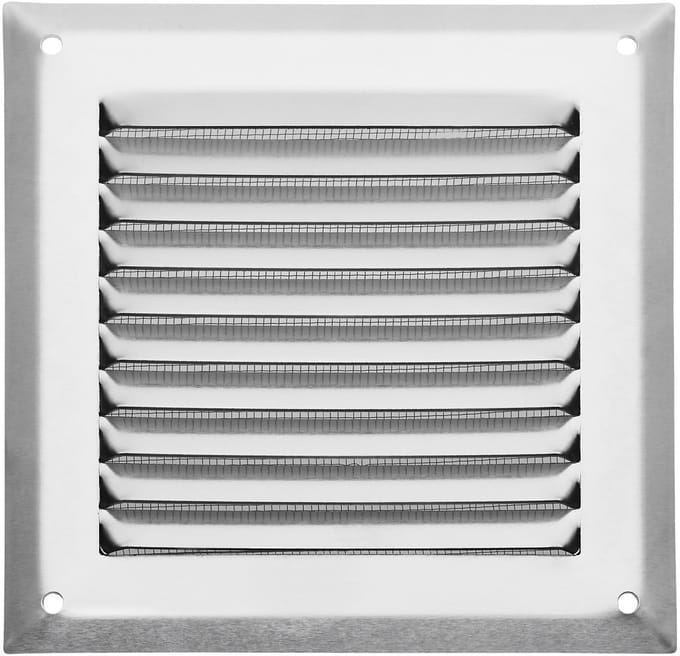 SOTECH aluminium ventilatierooster 140 x 140 mm inox look met muggengaas opschroefbaar ventilatierooster
