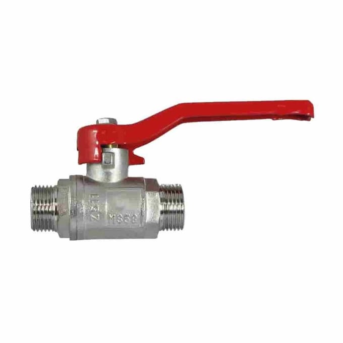 Kogelkraan 1 inch, messing kogelkraan, AG x AG, met hendel, vernikkeld