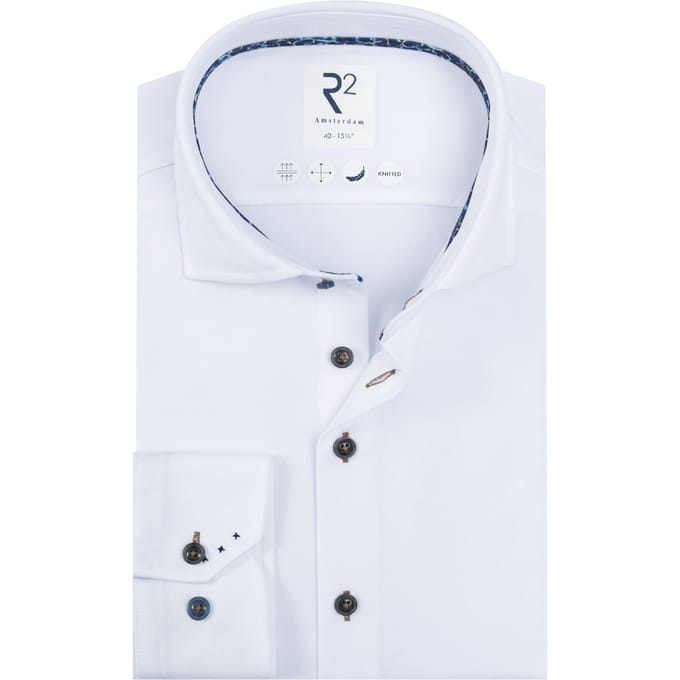 R2 Dobby Technical Knitted Lange Mouw Overhemden Wit 130.wsp.001