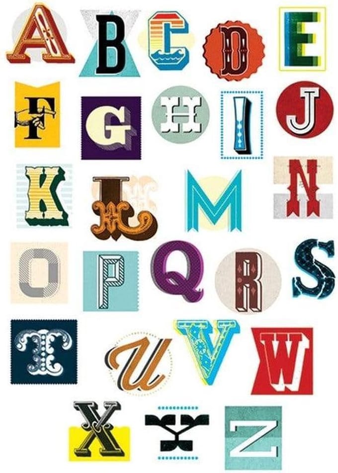 Kunstdruk Vintage Letter Alphabet 60x80cm