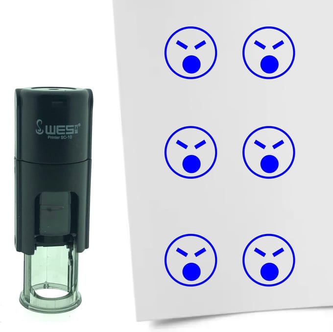 CombiCraft Stempel Smiley Boos 10mm rond - Blauwe inkt