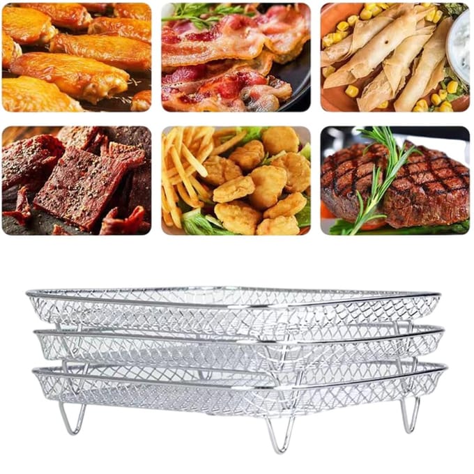 Airfryerrek Compatibel voor Ninja Foodi 8L Roestvrij Staal Stapelbaar Dehydratatierek Airfryer white