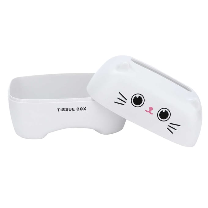 Tissuebox Schattige Cartoon Multifunctionele Servetten Pompdoos Toiletpapierhouder Opberg(Witte Kat ) wit