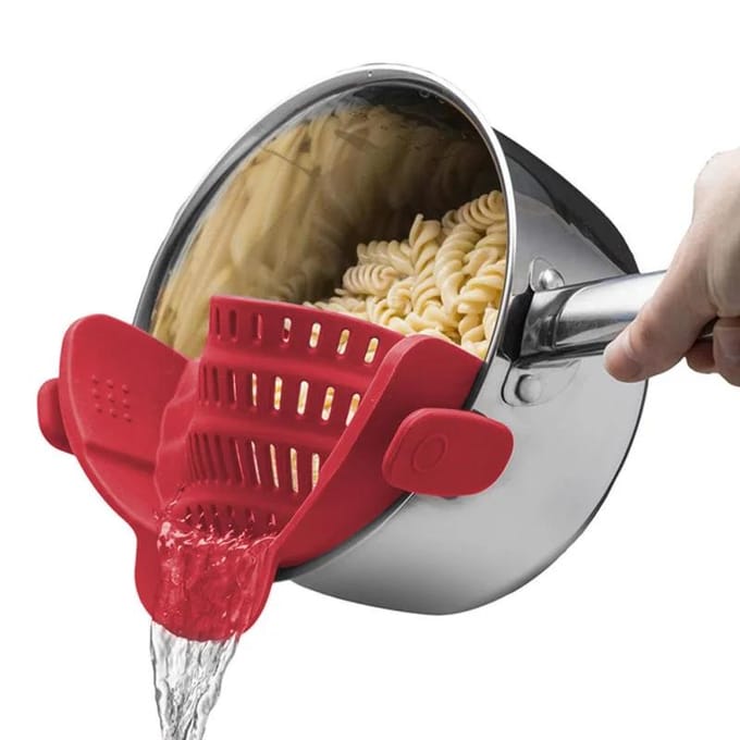 Silicone Kitchen Strainer Clip Pan Drain Rack Bowl Funnel Rice Pasta Vegetable Fruit Washing Colander Draining Anti-scald Filter rood