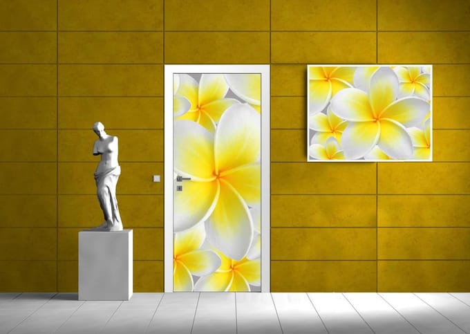 Fotobehang Bloemen | Geel, Wit | 91x211cm