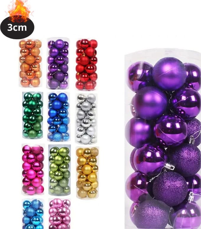 Livano Kerstballen - Kerstversiering - Plastic - Paars - 3 cm - 24 stuks