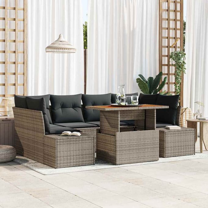 vidaXL - Tuinbank - Set - 7 - st - Grijs - poly - rattan