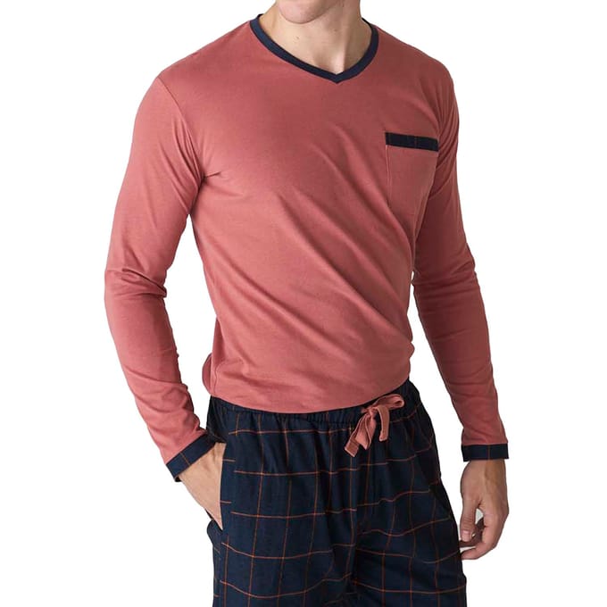 JJB18 Herren-Schlafanzug mit langen Ärmeln aus Baumwolle