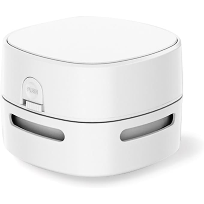 Mini-bureaustofzuiger met USB-ventilator, draagbare, snoerloze tafelstofzuiger, oplaadbare batterij 2xAA power supply white