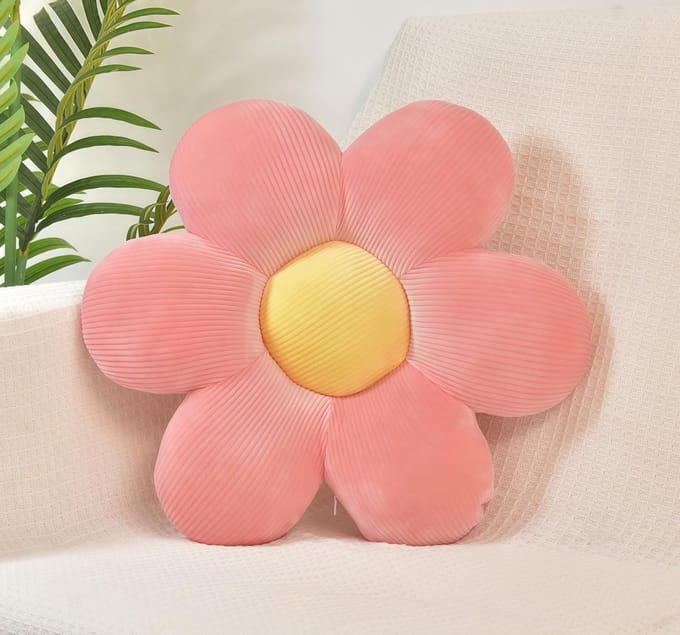 Set van 2 Bloemvormige Vloerkussens - Roze en Wit Sierkussen