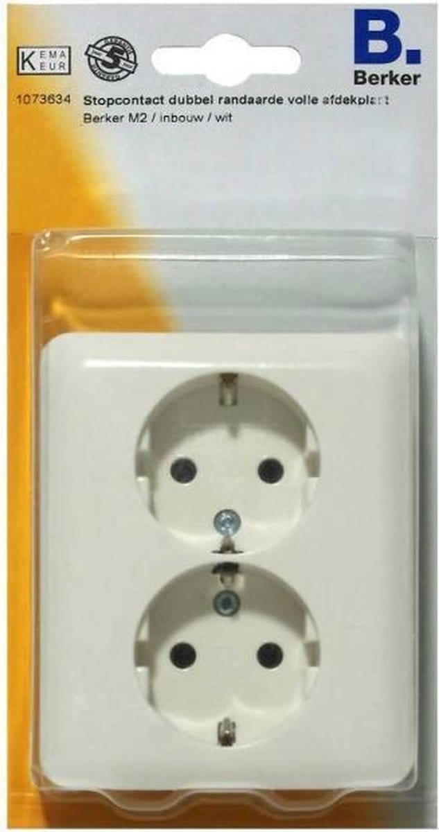 BERKER M2 Dubbele wandcontactdoos - Randaarde - Inbouw in 1 doos - Wit