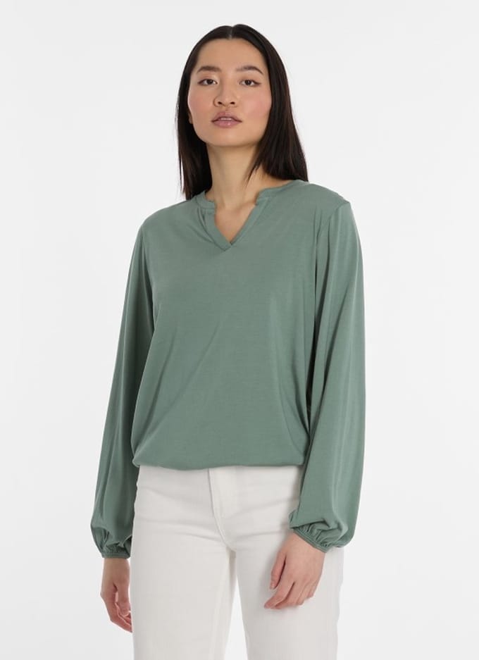 Ragwear - Blouse Santica groen LM dames v-hals - maat M