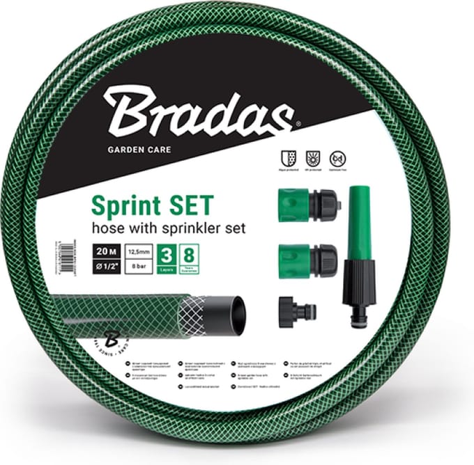 Bradas Sproeiset SPRINT – 1/2" (13 mm) – 20 m – Compleet met Koppelingen en Spuitmond